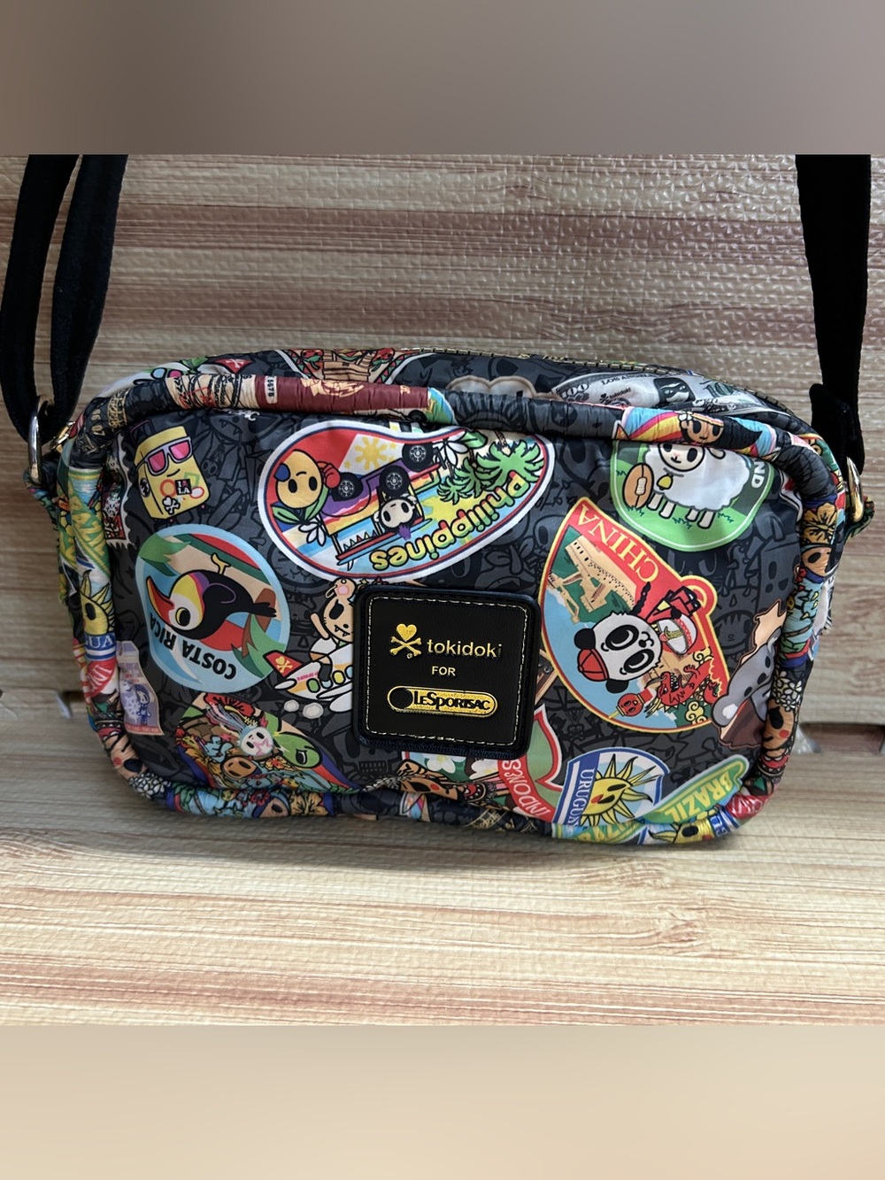 Tokidoki LeSportsac Crossbody Bag World Tour Passport Stamps Travel Pink Purse